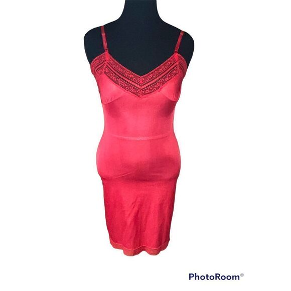 Vintage Mel-Lin Nylon Slip Womens 34 Red Lace Lingerie Slip Dress Boudoir Sexy - Picture 3 of 5
